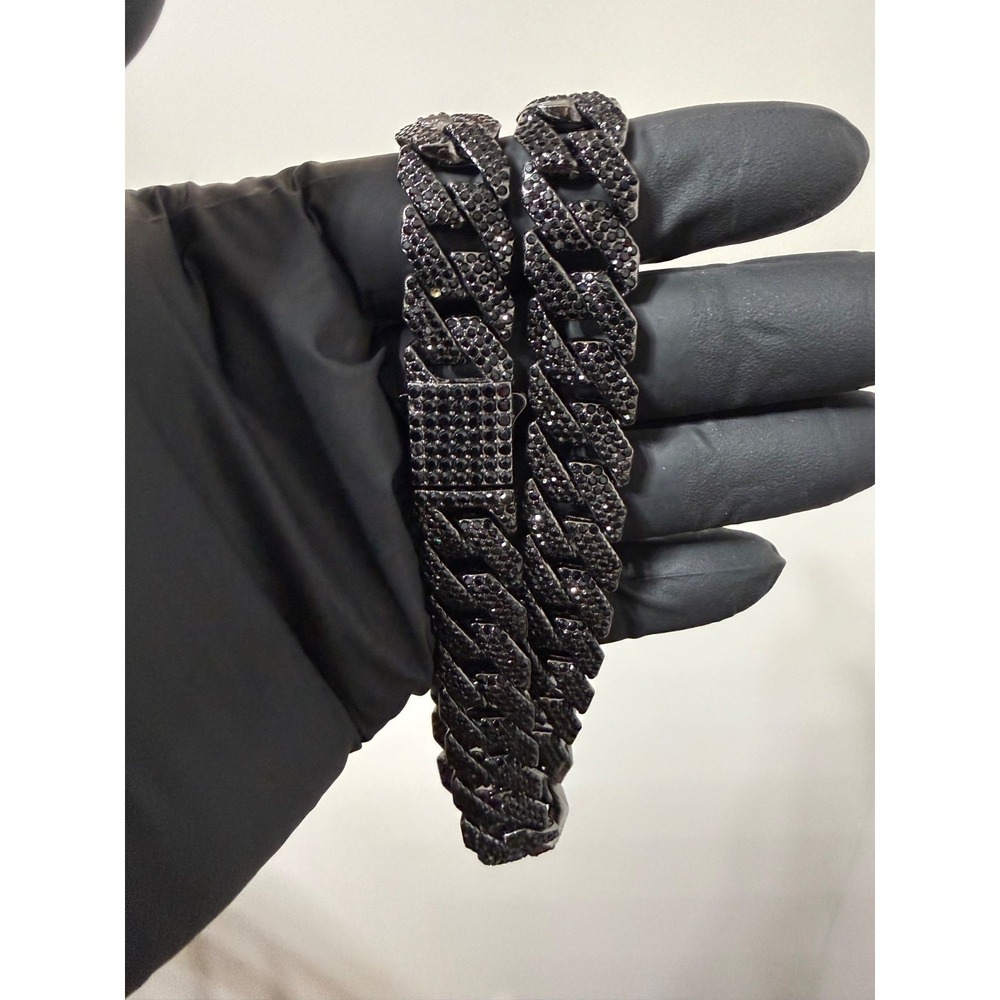 black on black iced out cuban vvscz stones lock box 15mm 22 inch - Picture 4 of 7